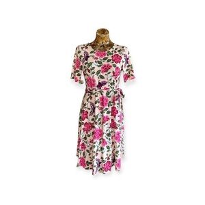 Leota dress pink floral short sleeve small midi